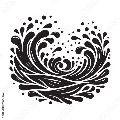 black sea ocean waves. silhouette vector design