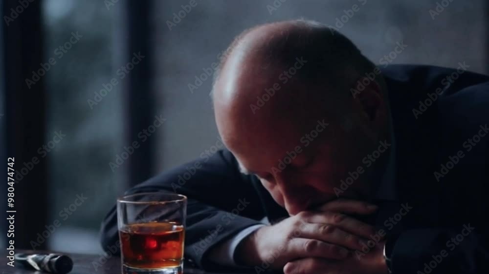 Depressed man with a glass of alcohol in front of him. Depressed man with a glass of alcohol in front of him.