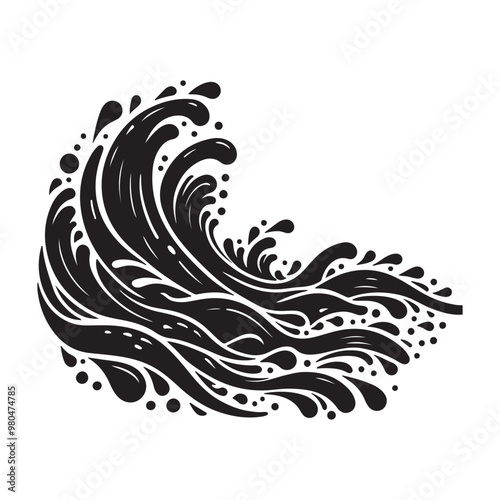 black sea ocean waves. silhouette vector design
