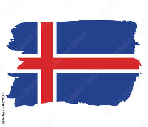 Iceland flag with brush stroke isolated on white. Vector illustration