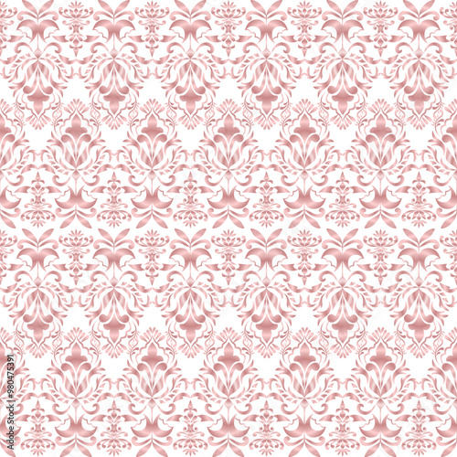 Classic Damask seamless pattern, Wallpaper in the style of Baroque, Vintage background, Luxury rose gold floral Graphic pattern for fabric, curtain, packaging, Vector Illustration for Textile Design