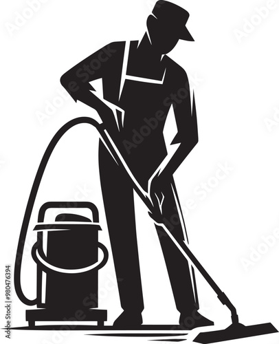 House cleaning person silhouette vector illustration isolated on a white background