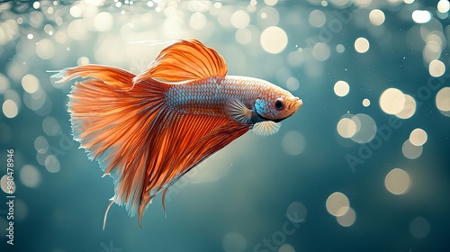 Orange and White Betta Fish with Bokeh Background