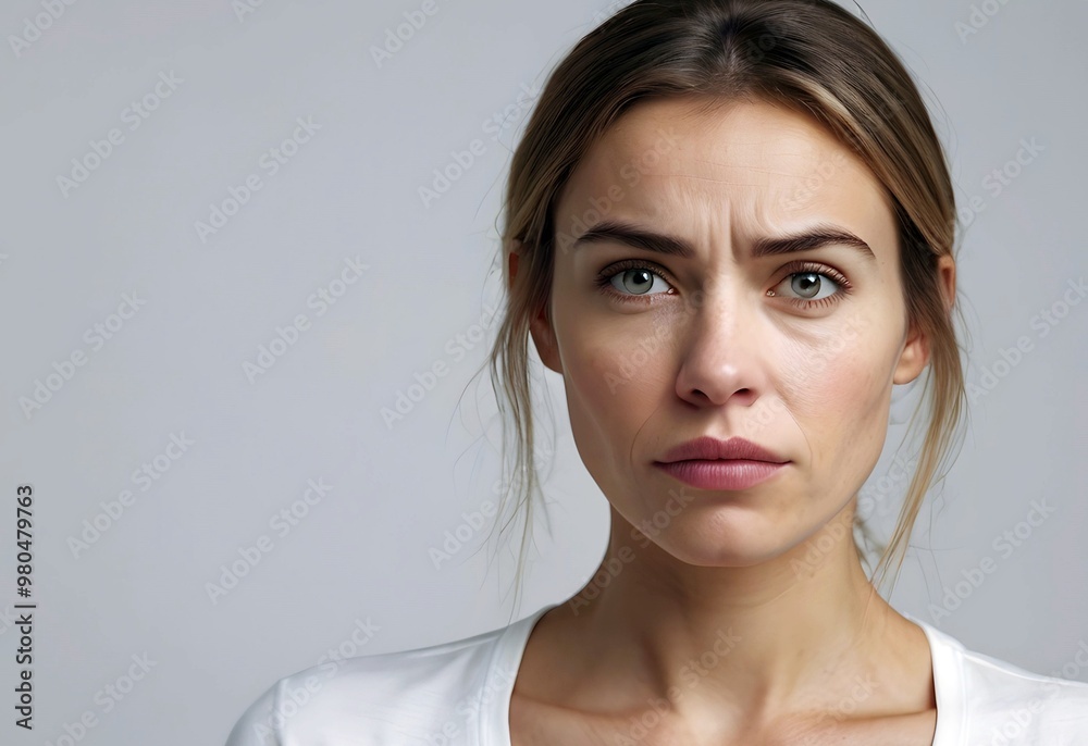 Young woman in upset emotion. State of being unhappy, disappointed or worried when something unpleasant has happened. Young woman in upset emotion. State of being unhappy, disappointed or worried when something unpleasant has happened.