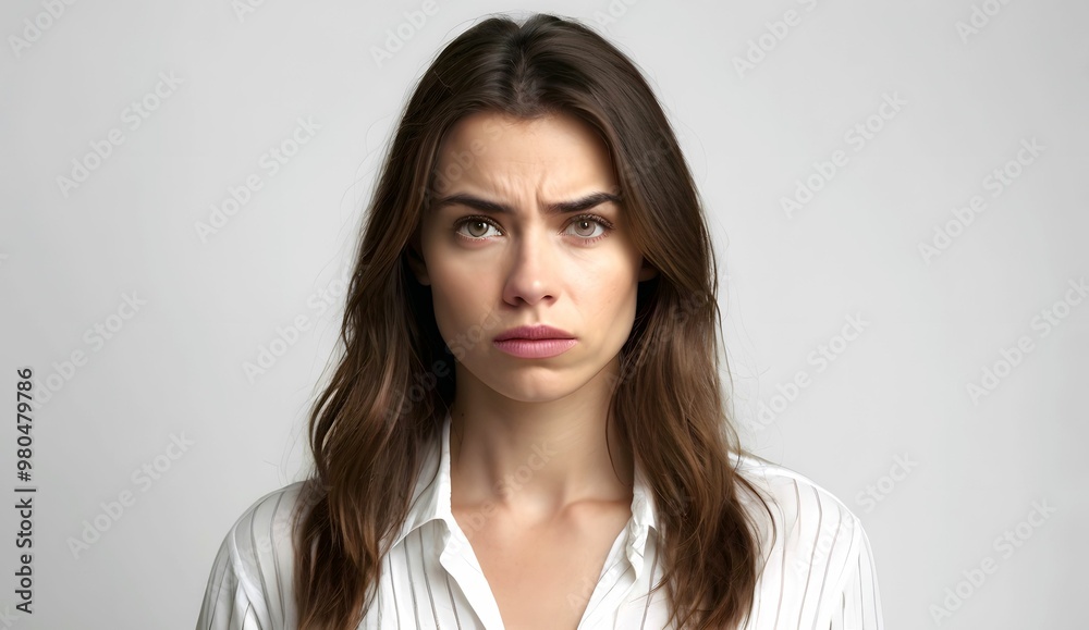Young woman in upset emotion. State of being unhappy, disappointed or worried when something unpleasant has happened. Young woman in upset emotion. State of being unhappy, disappointed or worried when something unpleasant has happened.