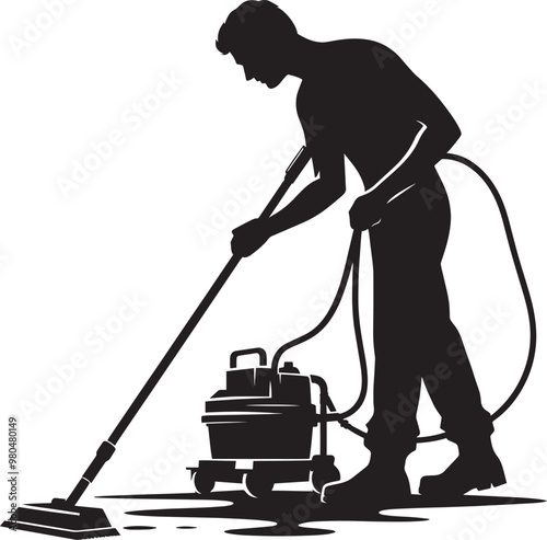 House cleaning person silhouette vector illustration isolated on a white background