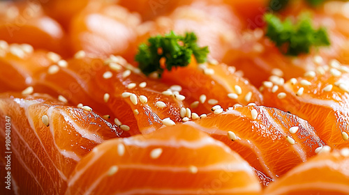 Salmon sashimi sprinkled with sesame
