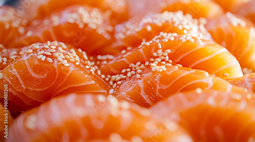 Salmon sashimi sprinkled with sesame