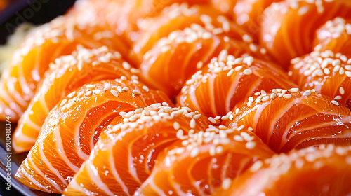Salmon sashimi sprinkled with sesame