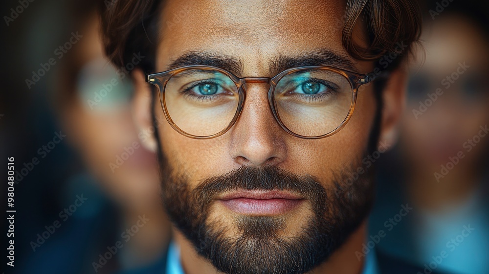 Confident Man with Glasses Looking Directly at Camera Confident Man with Glasses Looking Directly at Camera