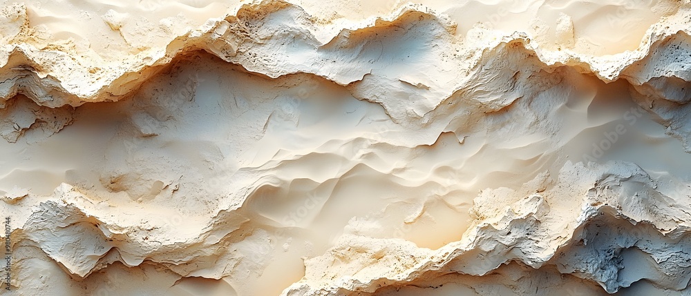 Soft sand with delicate grain textures, viewed from above in a wide panorama. The 3D design enhances the smoothness of the surface Soft sand with delicate grain textures, viewed from above in a wide panorama. The 3D design enhances the smoothness of the surface