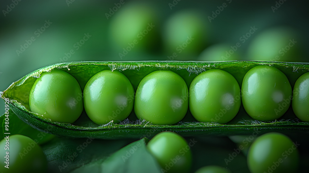 Φωτογραφία Close-up of fresh green peas in a pod, a symbol of spring and healthy eating