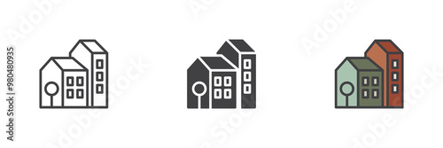 House buildings different style icon set