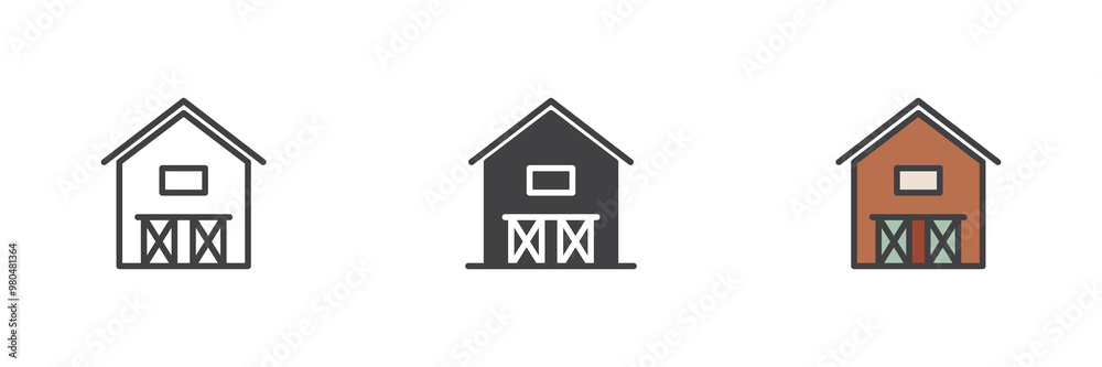 Farm barn different style icon set Farm barn different style icon set