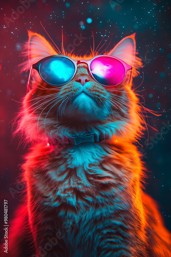 An astronaut cat with sunglasses in space