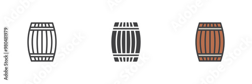 Wood barrel different style icon set photo