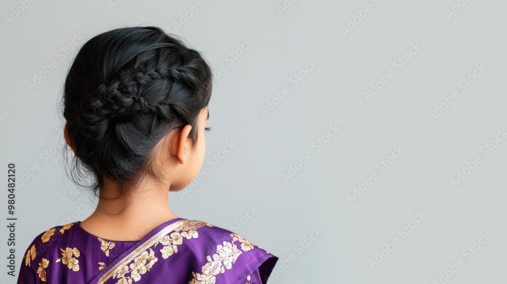 Korean little girl wearing saree indian traditional cloth smile isolated Korean little girl wearing saree indian traditional cloth smile isolated
