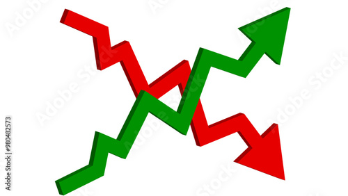 3d Dynamic Green Up and Red Down Arrow Vector Illustration for Business Finance Growth and Loss, Stock Business Graph Profit and Loss Chart-02-03