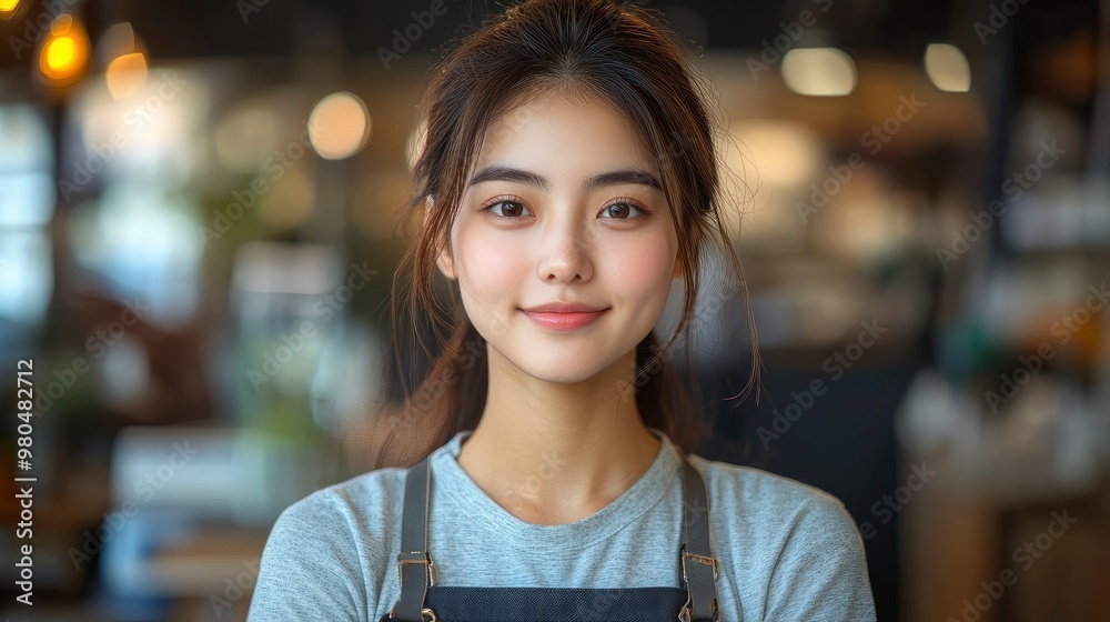 Portrait of a Smiling Young Woman in a Cafe Portrait of a Smiling Young Woman in a Cafe
