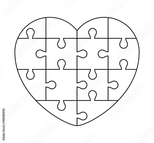 puzzle heart outline, jigsaw heart frame template, puzzle pieces