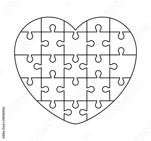 puzzle heart outline, jigsaw heart frame template, puzzle pieces
