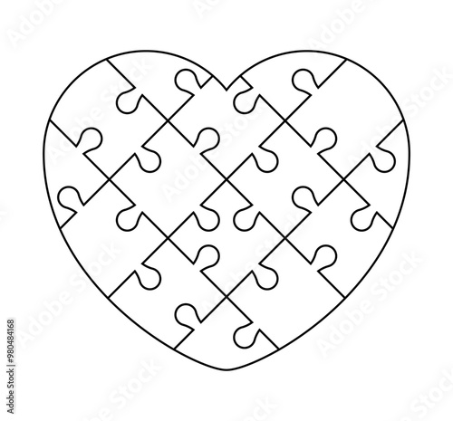 puzzle heart outline, jigsaw heart frame template, puzzle pieces