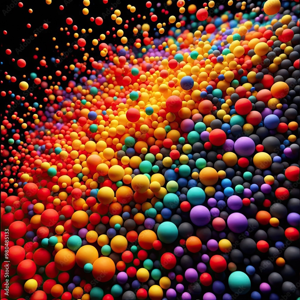 Explosive Burst of Colorful 3D Spheres in Motion with Generative AI. Explosive Burst of Colorful 3D Spheres in Motion with Generative AI.