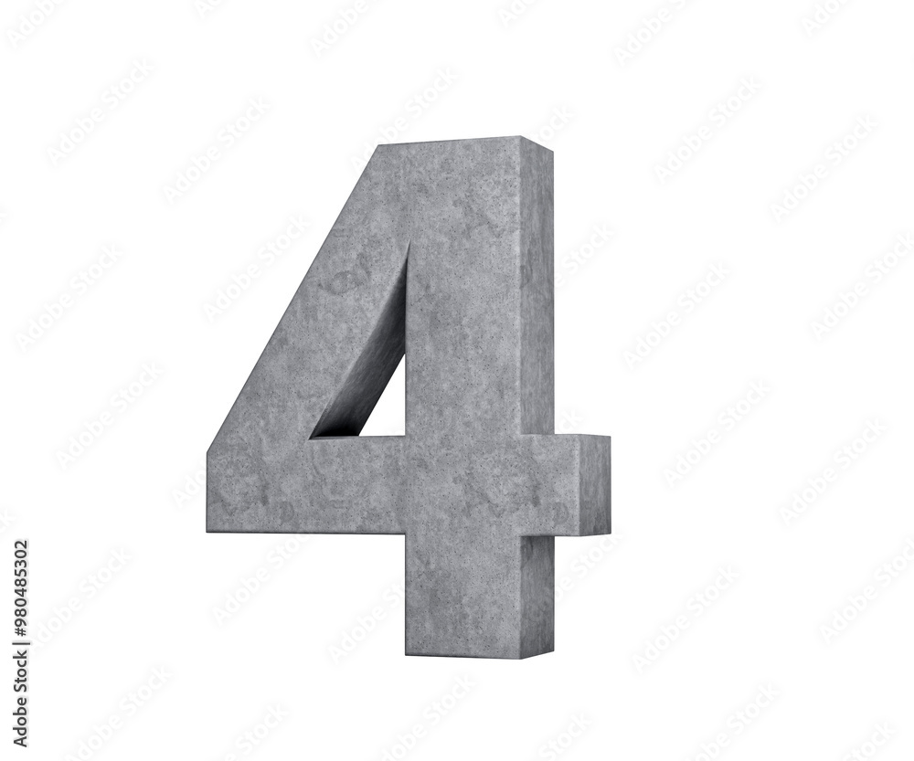 Obraz premium 3d Concrete Number Four 4 Digit Made Of Grey Concrete Stone On White Background 3d Illustration