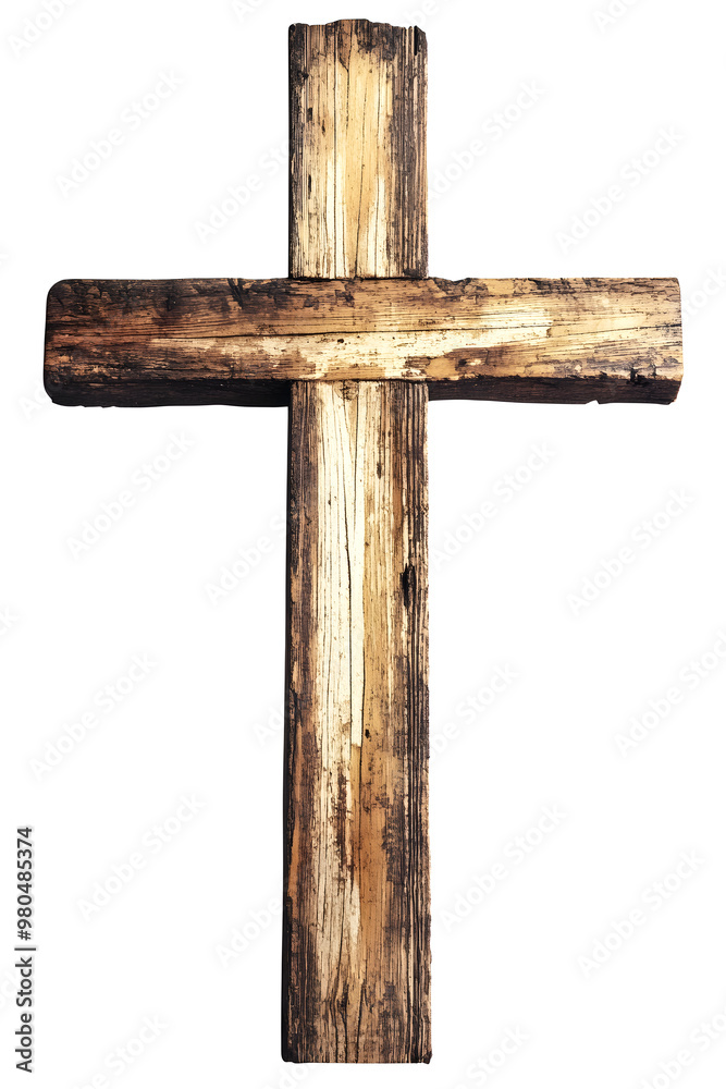 Fototapeta premium Wooden cross isolated on white background