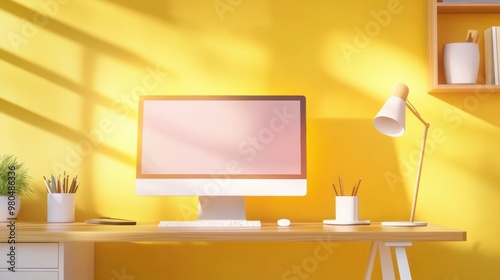A computer monitor sitting on a desk with some plants, AI