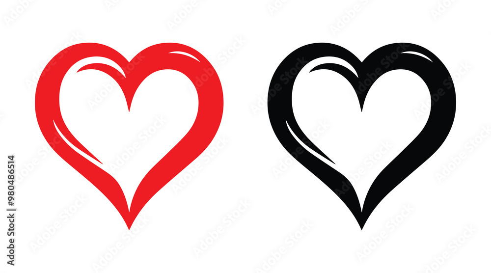 Red and black heart vector icons. Vector hearts for valentine day. Unique heart icons. Heart sign. Red and black heart vector icons. Vector hearts for valentine day. Unique heart icons. Heart sign.