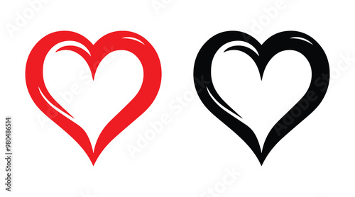 Red and black heart vector icons. Vector hearts for valentine day. Unique heart icons. Heart sign.