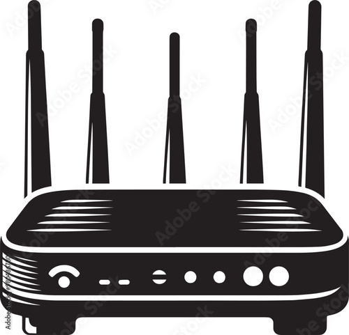 Digital wireless network router modem device silhouette illustration on a white background