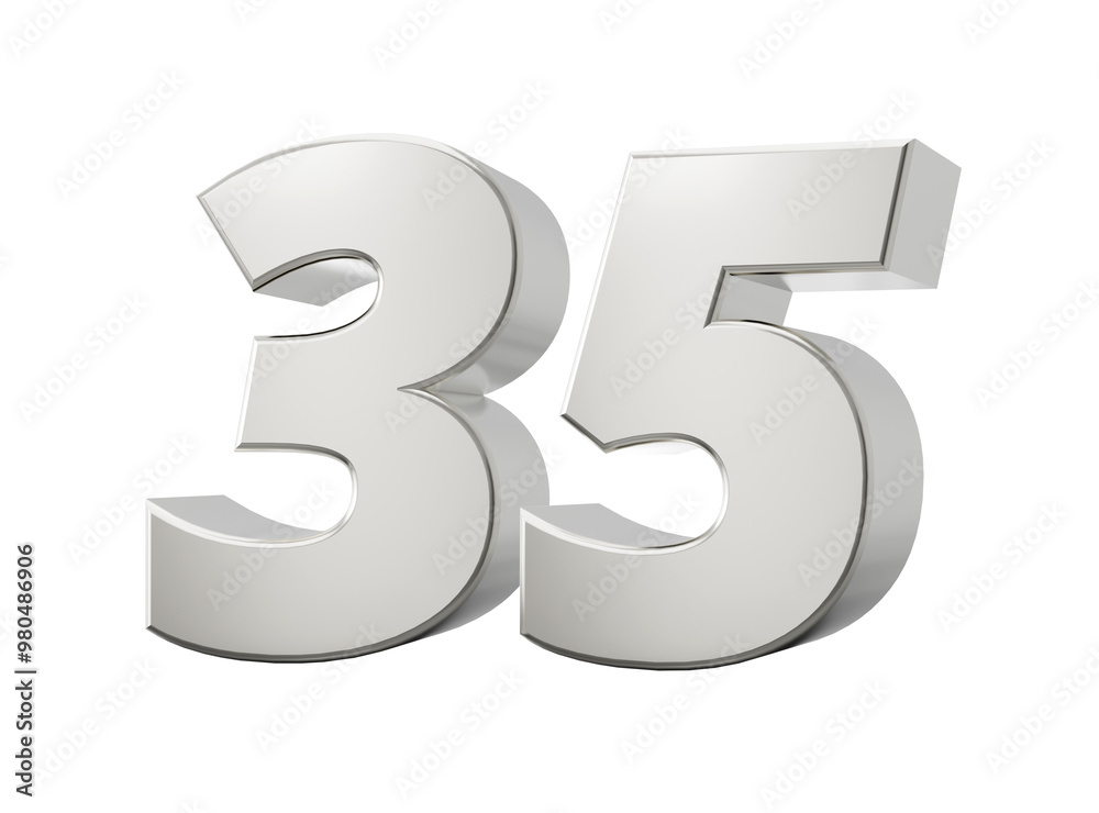 Silver 3d numbers 35 thirty five. Isolated white background 3d illustration
Silver 3d numbers 35 thirty five. Isolated white background 3d illustration
