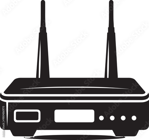 Digital wireless network router modem device silhouette illustration on a white background
