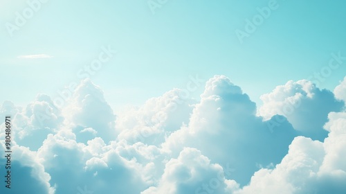 Cloudy sky texture with soft, fluffy clouds in a blue gradient, perfect for uplifting designs Close-up photo with clean background