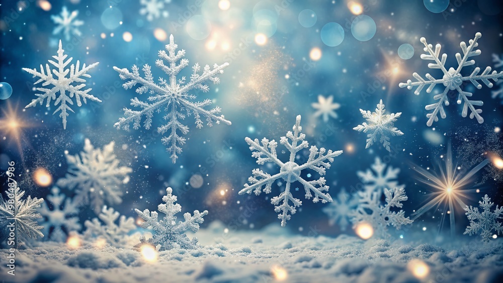 Magical winter wonderland scene with soft focus snowflakes gently falling against a serene, cinematic blue-grey background, evoking a sense of peaceful festive atmosphere. Magical winter wonderland scene with soft focus snowflakes gently falling against a serene, cinematic blue-grey background, evoking a sense of peaceful festive atmosphere.