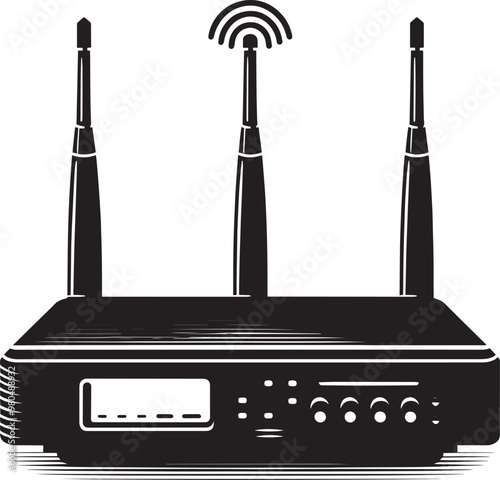 Digital wireless network router modem device silhouette illustration on a white background