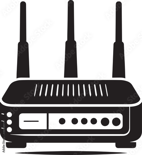 Digital wireless network router modem device silhouette illustration on a white background