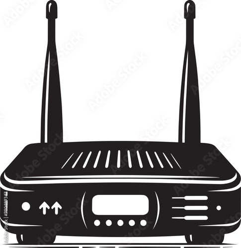 Digital wireless network router modem device silhouette illustration on a white background