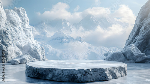 winter platform and natural podium background, Ice podium on the ice snow rock product display ,advertising