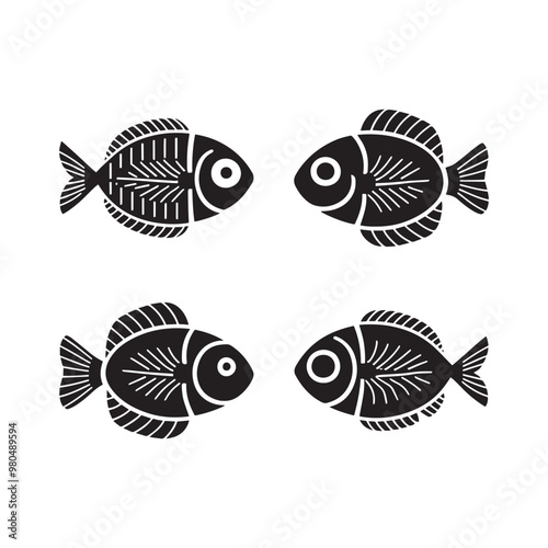 Fish skeleton set silhouette design