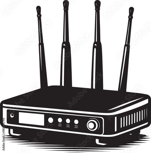 Digital wireless network router modem device silhouette illustration on a white background