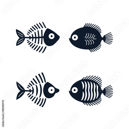 Fish skeleton set silhouette design