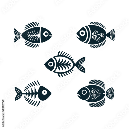 Fish skeleton set silhouette design