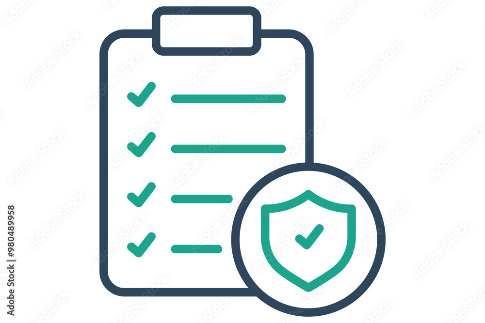 Insurance policy icon. line icon style. checklist board with shield. icon related to bill and payment. business elements vector illustration Insurance policy icon. line icon style. checklist board with shield. icon related to bill and payment. business elements vector illustration