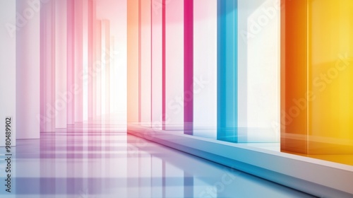 A colorful striped wall with a long line of windows, AI