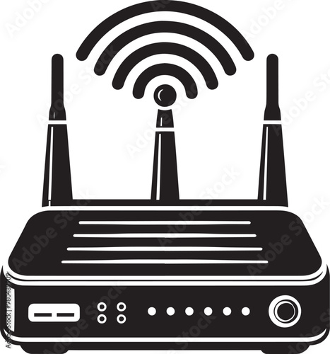 Digital wireless network router modem device silhouette illustration on a white background