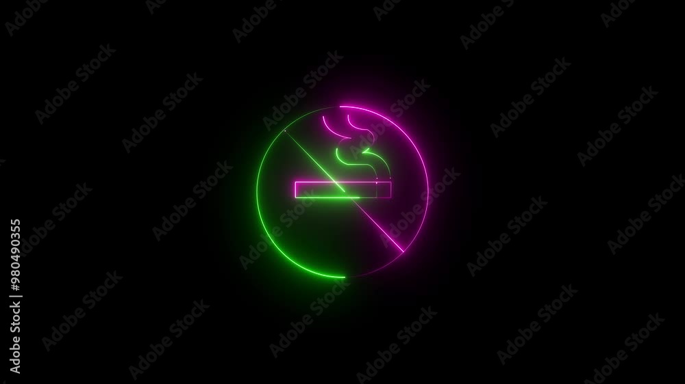 No smoking neon sign animation on black background in bright green and pink colors. Smoking neon sign animation on black background. 4k video. No smoking neon sign animation on black background in bright green and pink colors. Smoking neon sign animation on black background. 4k video.