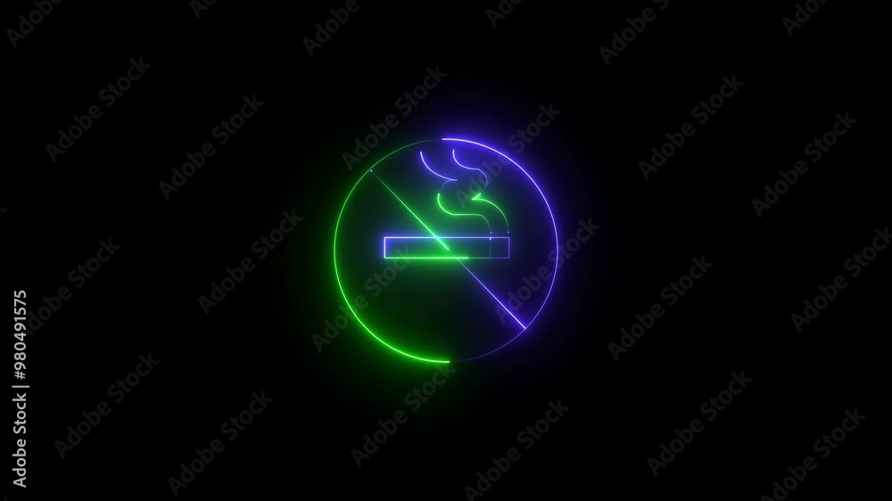 No smoking neon sign animation on black background in bright green and blue colors. Smoking neon sign animation on black background. 4k video. No smoking neon sign animation on black background in bright green and blue colors. Smoking neon sign animation on black background. 4k video.